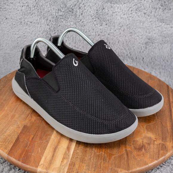 Olukai Nohea Pae Men’s Slip-On Sneakers Loafers Black Mesh Drop Heel Size 8.5 US - Picture 1 of 7